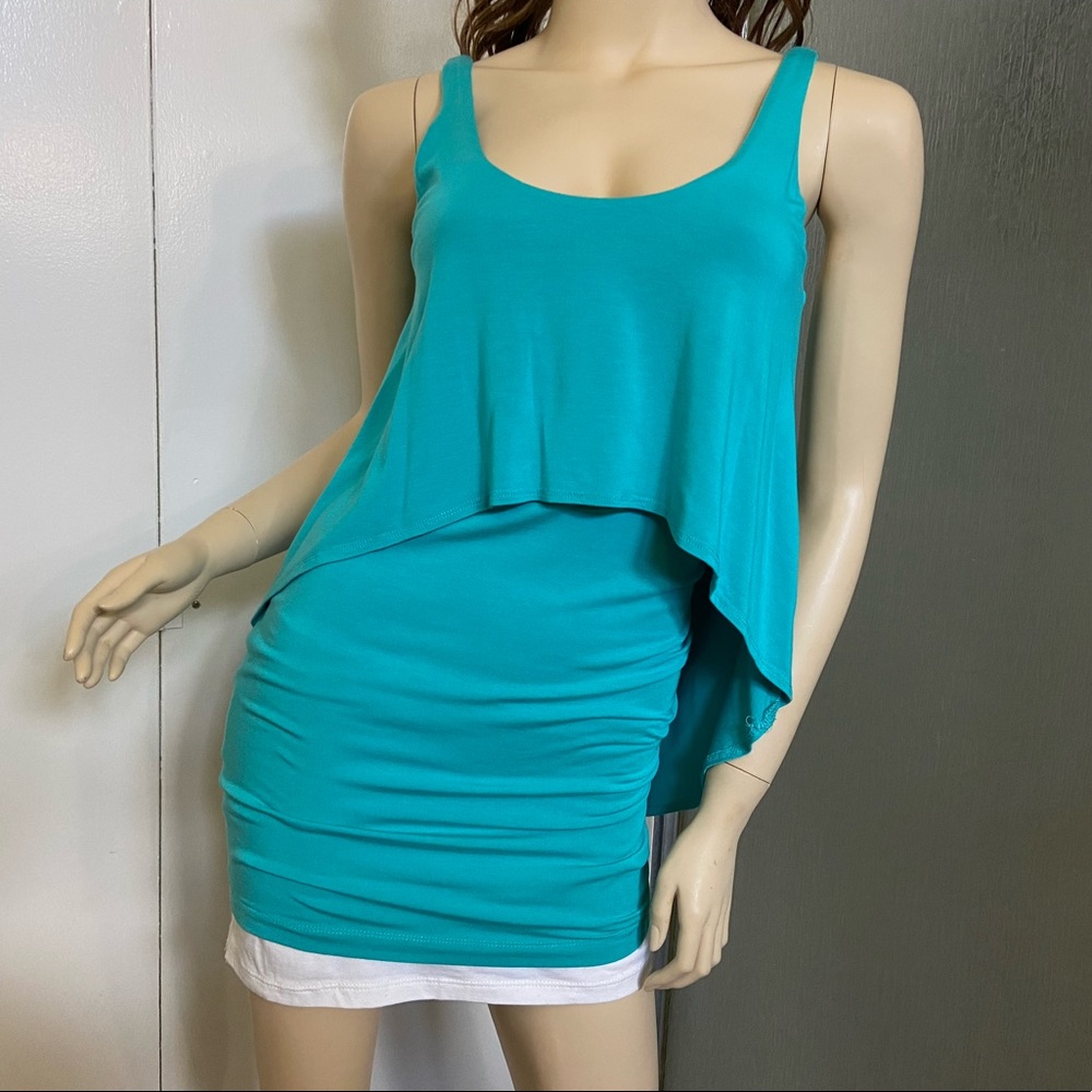 exc Tart hi lo tank top tunic active sportswear long layer ruffles stretch shirt